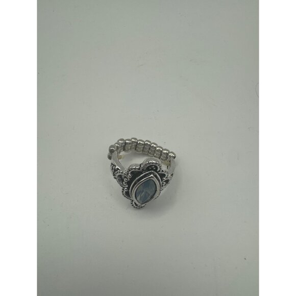 Blue Opal Look Marquise Cut Silver Tone Stretch Ring - Picture 3 of 4